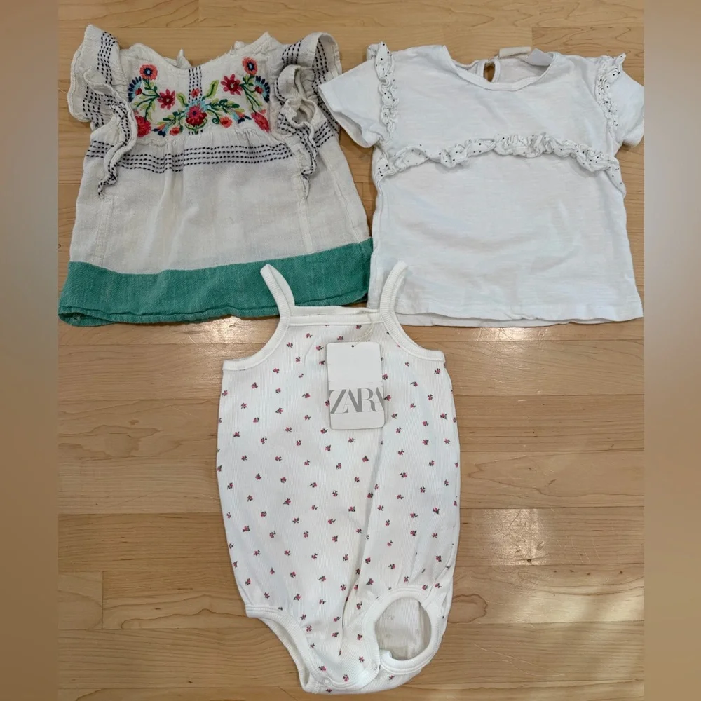 Zara Baby Set - White, Green, and Floral